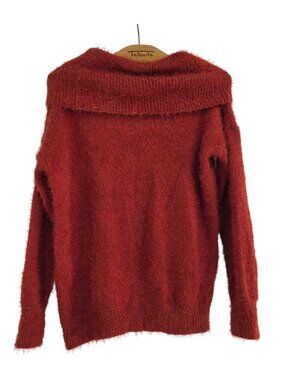 Pink Rose Women's Large Cowl Neck Eyelash Knit Tunic Sweater Red Cozy Soft NWT